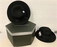 2 Old Black Hats & Simpson Sears Hat Box