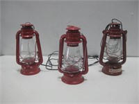 Three 12" Kerosene Table Lamps All Powered On