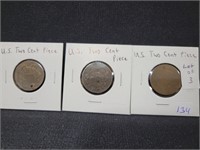 LOT OF (3) ASSORTED U.S. TWO CENT PIECES