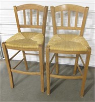 2 Wood w/ Woven Seat Chairs 24" Seat Height
