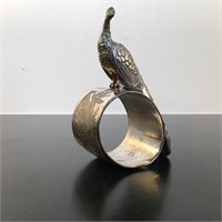 FIGURAL NAPKIN RING SILVER PLATE PEACOCK