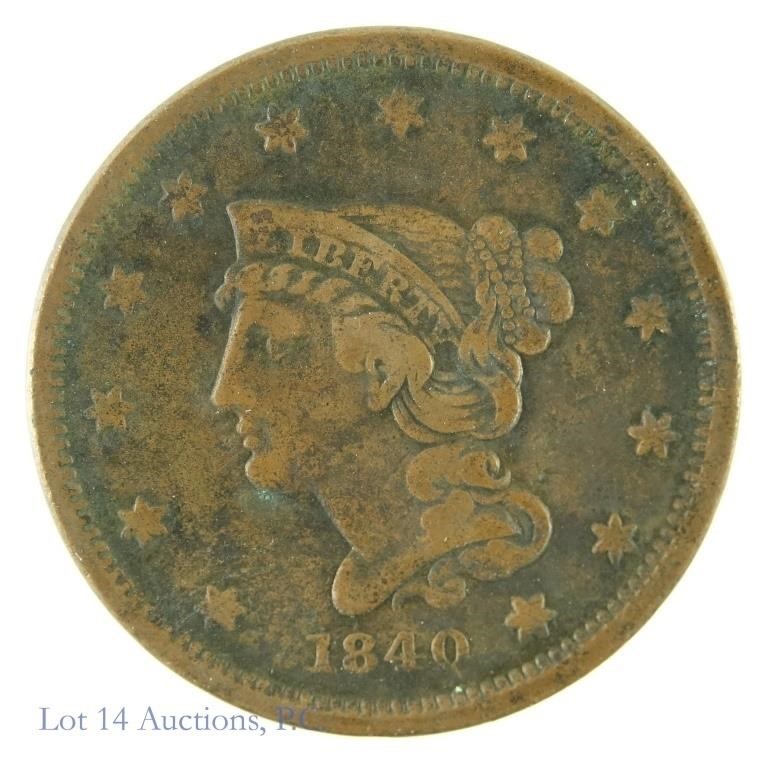 1840 Braided Hair Large Cent Small Date (EF-45?)