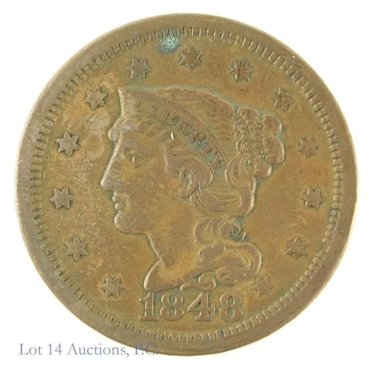 1848 Braided Hair Large Cent (AU-50?)