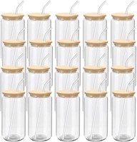 20 Pack Drinking Glass with Bamboo Lids and G