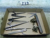 Tray lot assorted measuring devices: 8” wood &