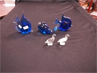 Six glass figurines: three cobalt blue including