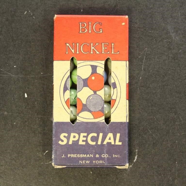 Vintage Marbles in Big Nickel Pressman (NYC) compl