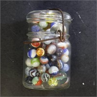 Vintage Marbles, about 100 in Ball Jar includes Pe