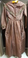 Satin silk brown long dress with fringe accent