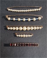 GROUPING OF GOLD FILLED PEARL PINS & GARNET BROOCH