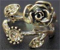 925 stamped Rose and gemstone ring size 5