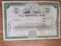 EJ korvette stock certificate