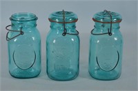 Glass Lidded Aqua Ball Mason Jars
