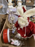 Easter Decor Dolls Mini ornaments and Bunny Shelf