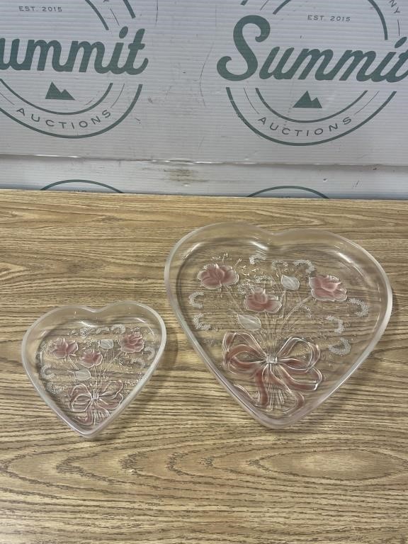 Crystal Pink Rose heart Large & small plates