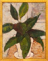 Still Life Scene of a Potted Plant Oil on Board