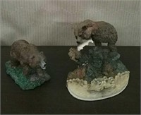 Box-2 Grizzly Bear Statues, 1 With Fishing In Rive