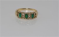 Vintage 9ct yellow gold, emerald & diamond ring
