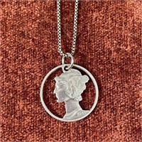 Mercury Dime Pendant & .925 Silver Necklace
