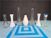 Clear glass & milk glass vases