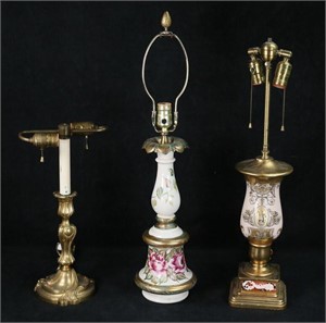 3 Lamps Porcelain & Brass