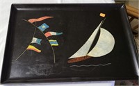 Couroc inlaid tray Montery sailboat/flags