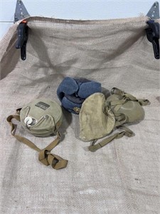 2 military canteens and hat