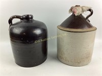 12 inch Stonewear whiskey jug,13 inch two tone