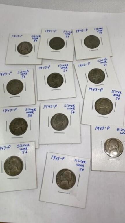 (12) 1943 Silver War nickels