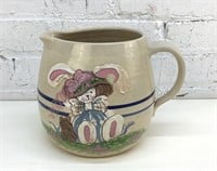 8" signed pottery pitcher handpainted