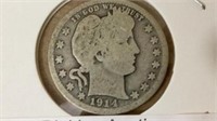 1914 barber quarter silver coin