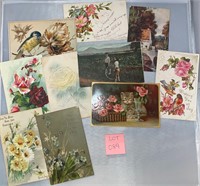 10 Cat Flowers Antique/VTG Postcards Ephemera