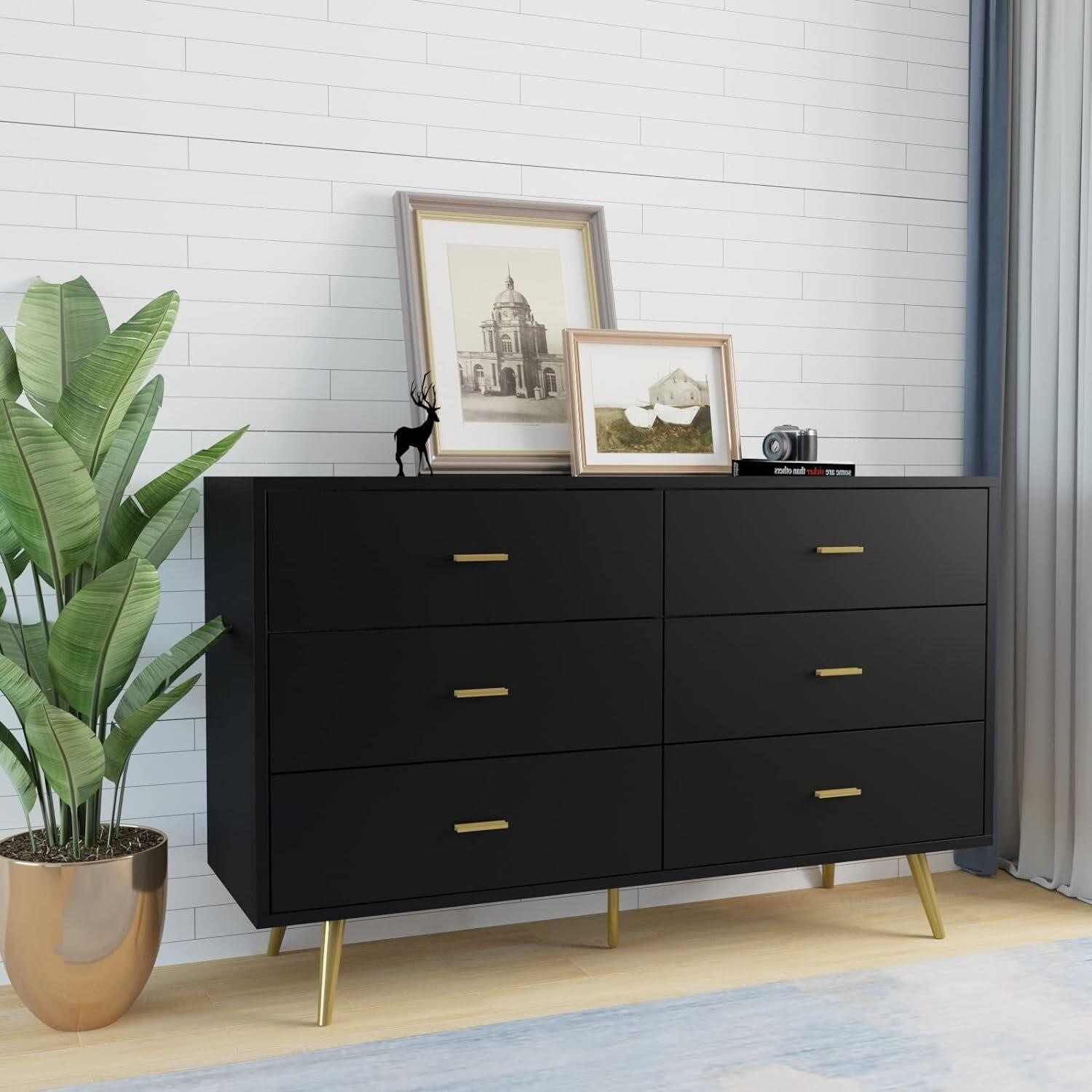 JOZZBY 6 Drawer Dresser  Modern Wood  Black