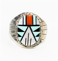 Jewelry Signed Sterling Silver Inlay Ring