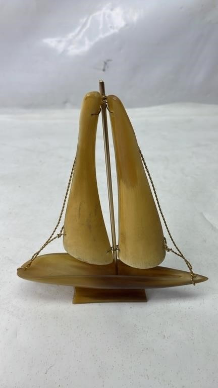 Horn and bone ship Paperweight