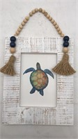 Turtle Art In Wood Frame White W/ Tassels