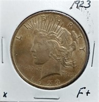 S: 1923 F+ PEACE DOLLAR