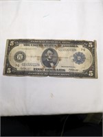 1914 Five Dollar Federal Reserve Note, as found