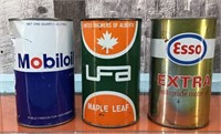 Mobiloil, UFA, Esso Extra tins