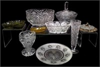 Assorted Crystal & Glass Vases, Bowls, Lamp
