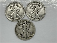 3pcs U.S. Silver Walking Liberty Half Dollar Coins