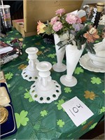 milk glass vases & candle holders