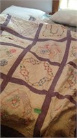 Hand embroidered full-size quilt, some stains