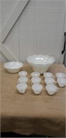 Milk glass punchbowl set