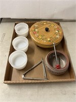 Honey bowl, assorted small bowls, nut cracker