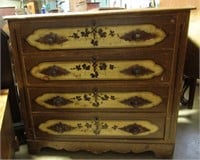 COUNTRY DECORATED 4-DR DRESSER W/ WOODEN PULLS