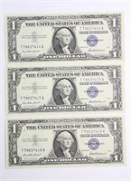 (3) SERIES 1957 $1 SILVER CERTIFICATES CONSECUTIVE