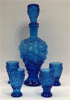 Blue Glass Decanter With 4 Cups