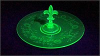 Green Uranium Glass Cake Plate