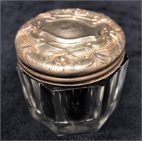 Vintage Powder Jar - Cut Glass Sterling Silver Lid
